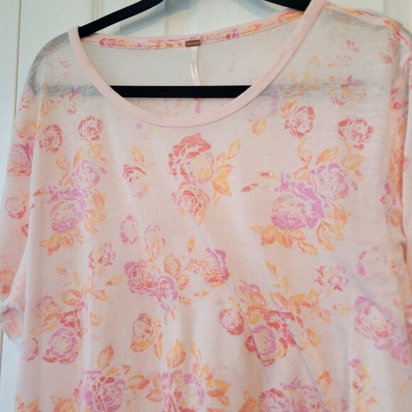 Free People Tourist Printed T-Shirt Blush Pink Orange Size Large Boho - Picture 4 of 7